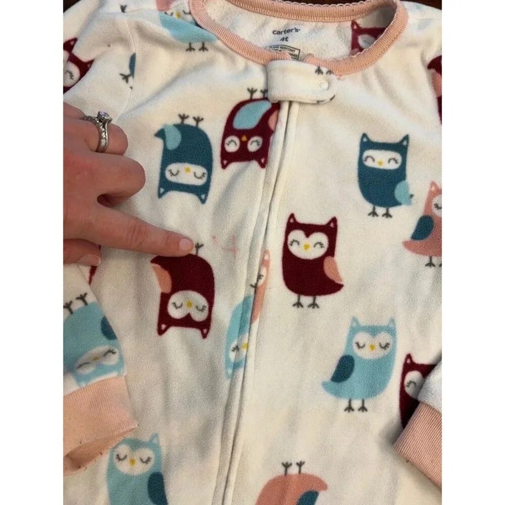 Fleece Zip Up Pajamas Toddler Girl Size 4T Footie Pajamas Owls